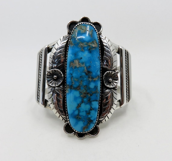 80 Gram Bisbee Turquoise Vintage Native American Navajo Sterling Silver Bracelet 80 Gram Bisbee Turquoise Vintage Native American Navajo Sterling Silver Bracelet
