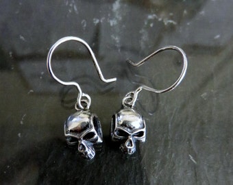 Sterling Silver Skull Drop Earrings