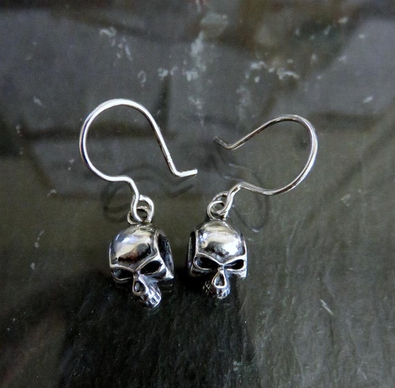 Sterling Silver Skull Drop Earrings
