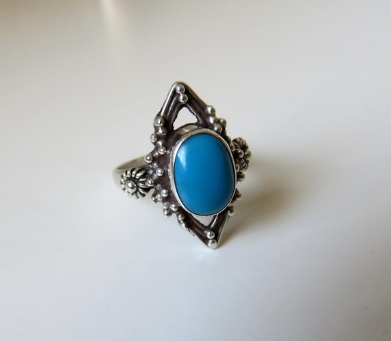 Vintage Sterling Silver Turquoise Ring size S (USA 9.5)