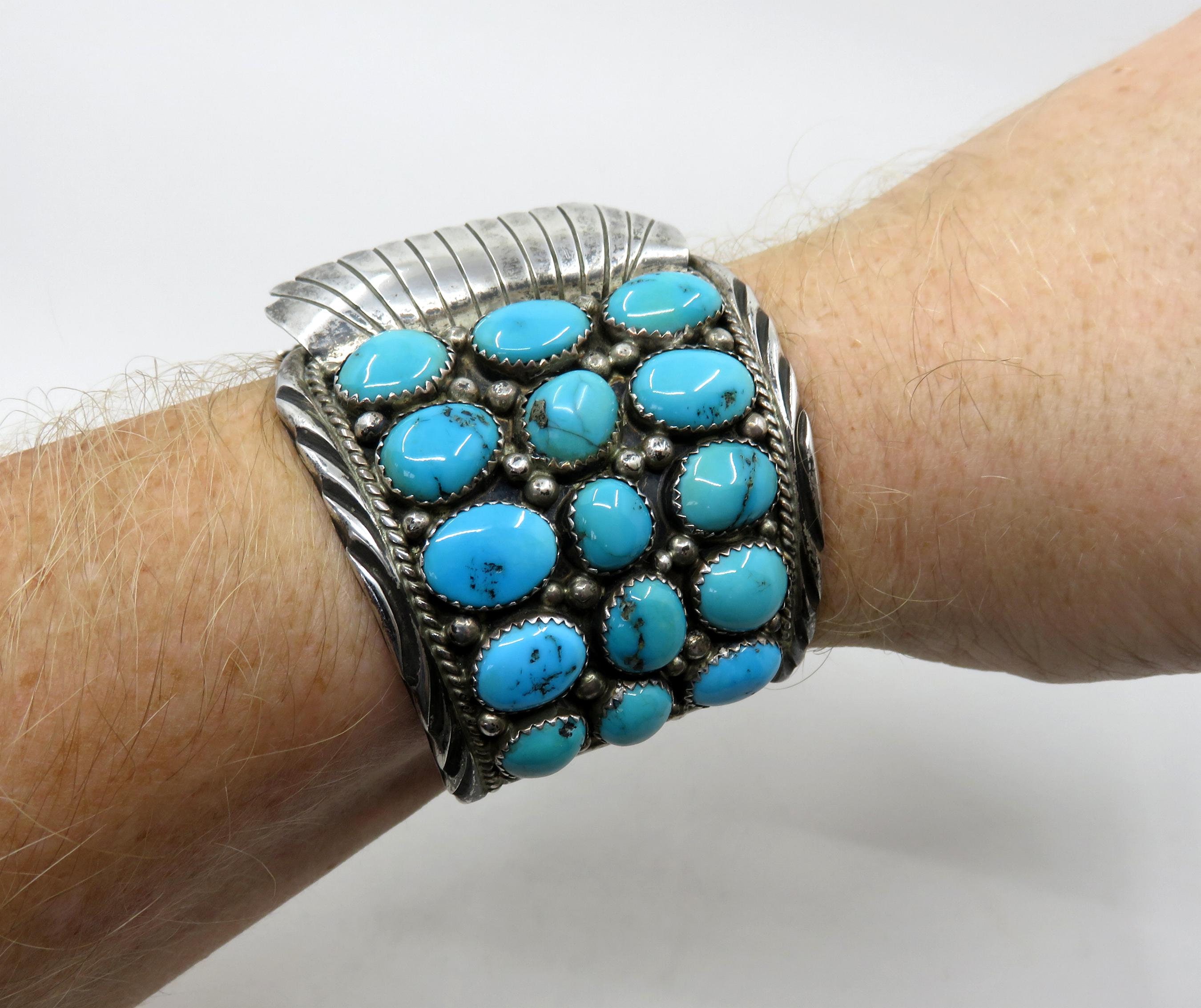 Vintage Huge Sterling Silver Navajo Turquoise Watch Bangle Vintage Huge Sterling Silver Navajo Turquoise Watch Bangle