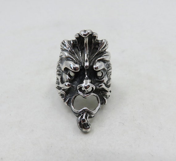 Solid Sterling Silver Green Man Folklore Nature Ring