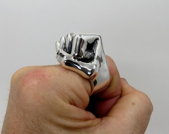 Solid Sterling Silver Clenched Fist Ring Huge 120g