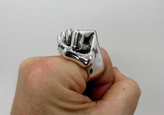 Solid Sterling Silver Clenched Fist Ring Huge 120g