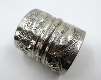 Vintage Solid Silver Fish Bangle Cuff Heavy 107.5 grams 1968 -1974 Cairo Lotus Hallmark Mark Egyptian Bedouin Tribal