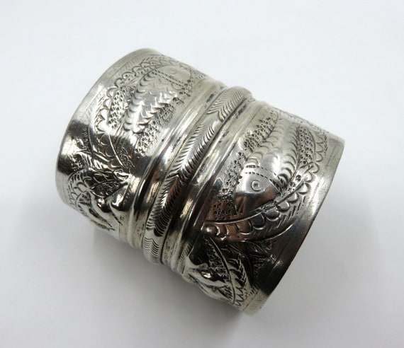 Vintage Solid Silver Fish Bangle Cuff Heavy 107.5 grams 1968 -1974 Cairo Lotus Hallmark Mark Egyptian Bedouin Tribal