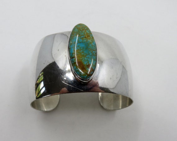 Vintage Sterling Silver Navajo Turquoise Bangle Cuff 53.7 grams signed by the artisan Sunrise