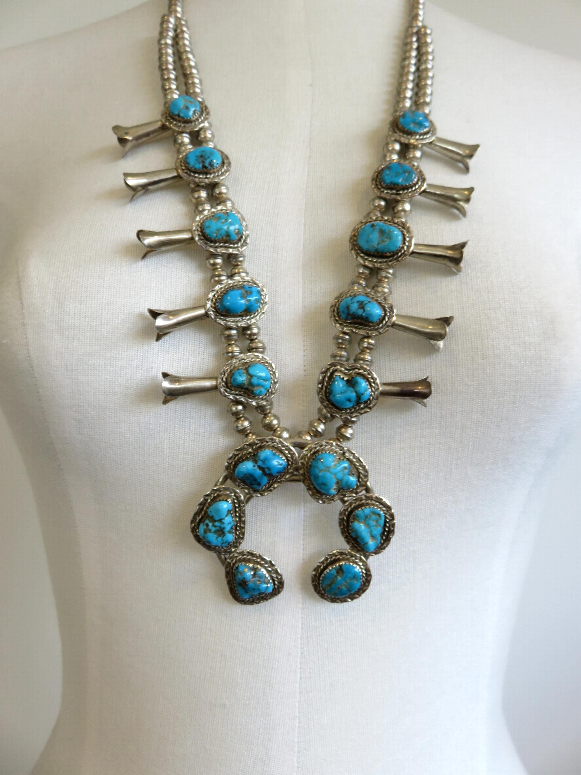 Vintage Navajo Kingman Turquoise & Sterling Silver Squash