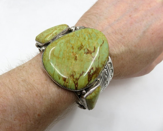 Vintage Navajo Turquoise Sterling Silver Cuff Bangle Signed by Roy Fierro 181.5 grams