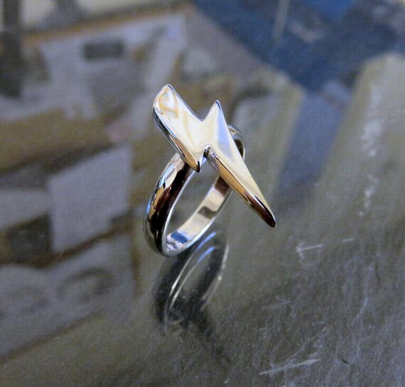 Solid Sterling Silver Lightning Bolt Ring Glam Ziggy Etsy