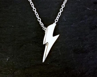 Solid Sterling Silver Lightning Bolt Pendant Glam Ziggy