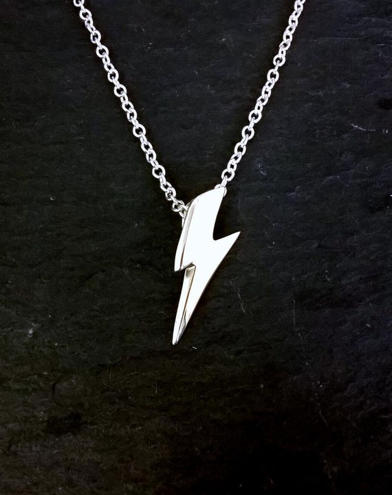 Solid Sterling Silver Lightning Bolt Pendant Glam Ziggy