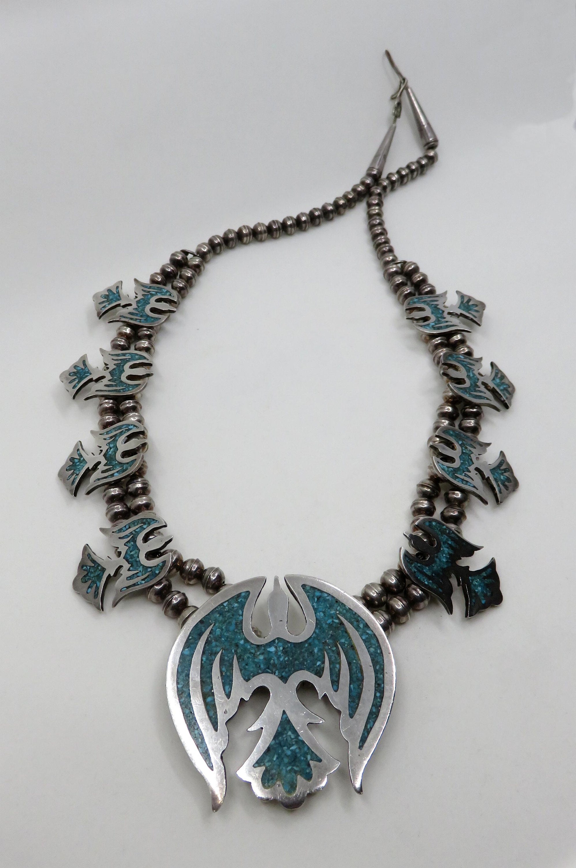 Vintage Sterling Silver Crushed Turquoise Peyote Bird