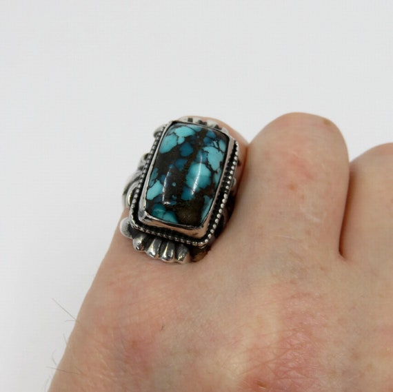 Solid Sterling Silver Navajo Rectangular Turquoise Ring by You Got The Silver size Q (USA 8.5)  19 grams