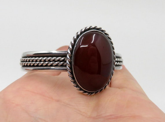 Vintage Sterling Silver Mexico Taxco Carnelian Bangle Cuff signed by the artisan 37.1 grams