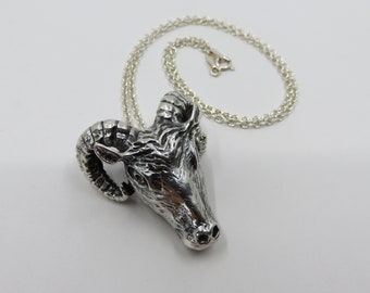 Solid Sterling Silver Steer Ram Goat Skull Folklore Pendant 25 grams