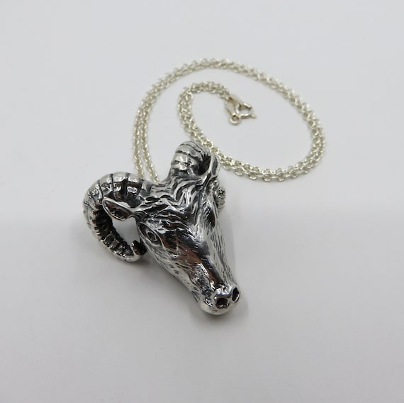 Solid Sterling Silver Steer Ram Goat Skull Folklore Pendant 25 grams