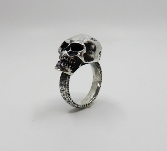 Solid Sterling Silver Skull Textured Ring Memento Mori Mexican Biker Keith Richards