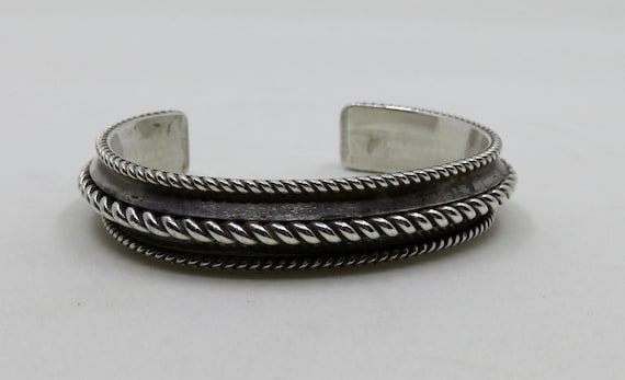 Vintage Sterling Silver Navajo Overlay Bangle Cuff 43.6 grams signed by the artisan Tom Hawk