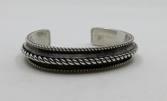 Vintage Sterling Silver Navajo Overlay Bangle Cuff 43.6 grams signed by the artisan Tom Hawk