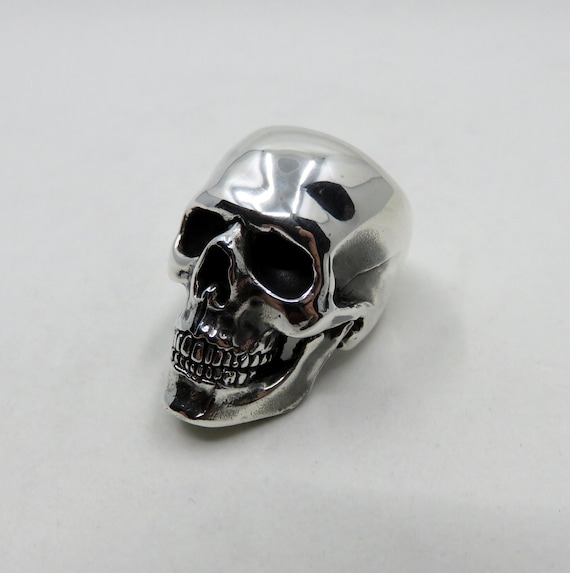 Huge Solid Sterling Silver Full Jaw Skull Ring Keith Richards 60 grams