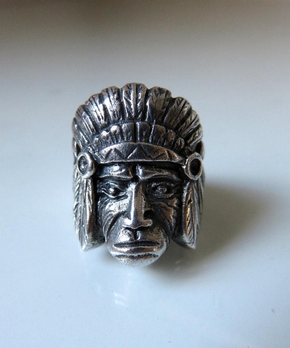 Solid Sterling Silver Native American Indian Chief's Head Ring