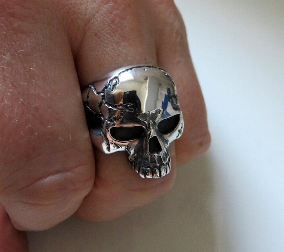 Solid Sterling Silver Skull Ring Anatomical Skull Keith Richards Biker Day Of The Dead Memento Mori