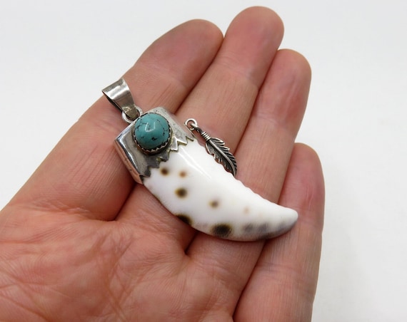 Vintage Sterling Silver Turquoise Shell Claw Feather Pendant