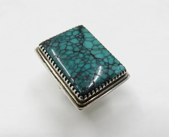 Vintage Huge Sterling Silver Navajo Turquoise Ring Size P USA 11