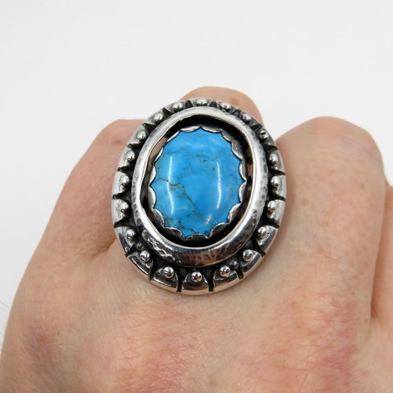 Solid Sterling Silver Huge Navajo Shadowbox Turquoise Ring by You Got The Silver size U (USA 10.5)  27.5 grams