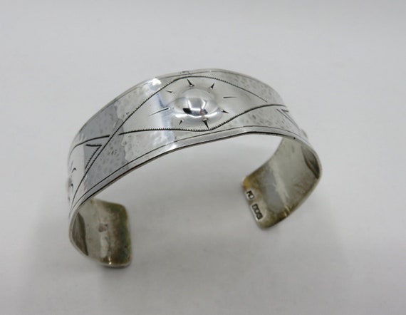 Vintage Sterling Silver Navajo Stamped Engraved Cuff Bangle by 35 grams