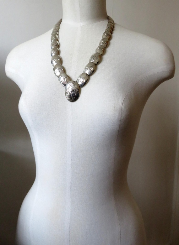 Vintage Sterling Silver Stamped Navajo Pearl Beads Necklace Old Pawn Graduated 22" length