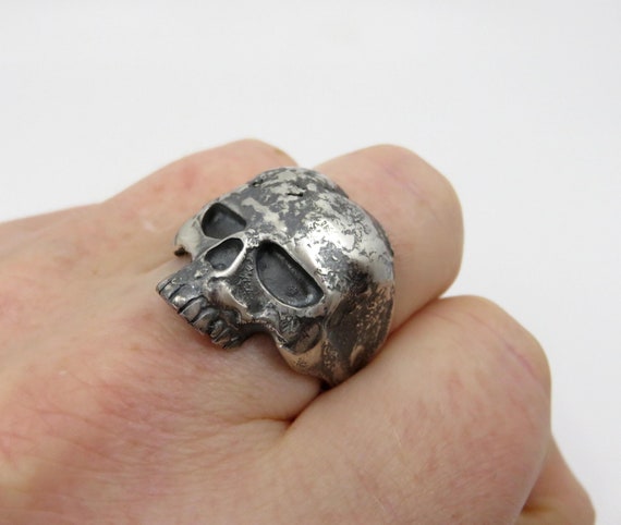Solid Sterling Silver Skull Ring Textured Bespoke Biker Keith Richards size Y 1/2 (12.5 USA)