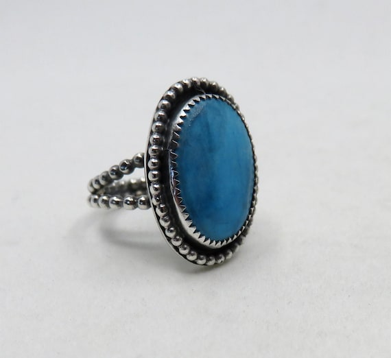 Solid Sterling Bespoke Silver Oval Turquoise Navajo Beaded Ring size L 1/2 (USA 6)