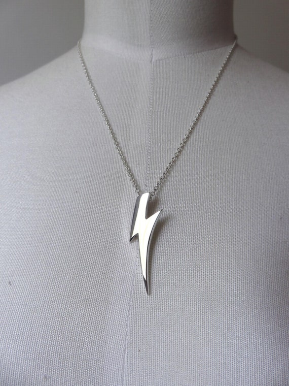 Solid Sterling Silver Large Lightning Bolt Pendant Glam Ziggy