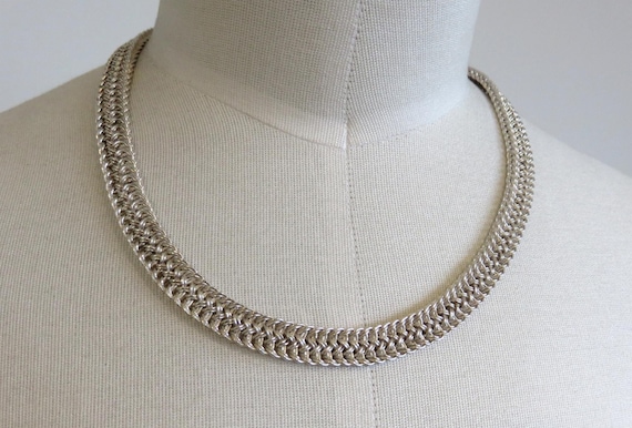 Vintage Rajasthan Indian Sterling Silver Chainmail Woven Link Necklace Choker 17" Length 62 grams