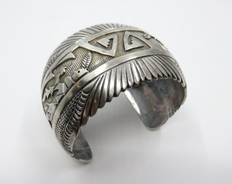 Vintage Navajo Storyteller Cuff Bracelet Signed Thomas Singer