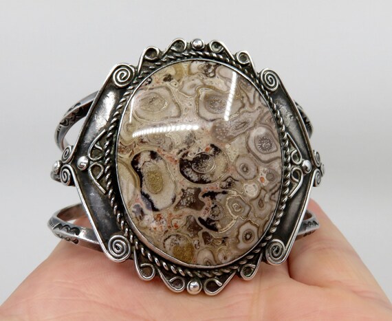 Vintage Sterling Silver Navajo Huge Fossil Coral … - image 7