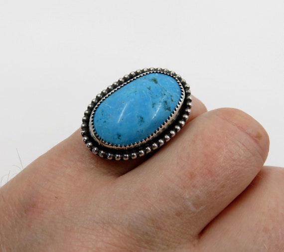 Solid Sterling Silver Navajo Oval Turquoise Ring by You Got The Silver size O (USA 7.5)  18.5 grams