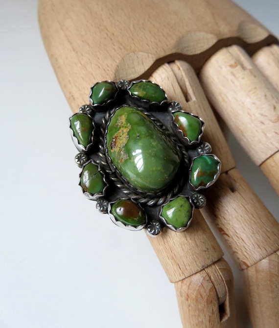 Vintage Large Sterling Silver Navajo Multi Turquoise Statement Ring size N (7.5) by artisan Jerry Cowboy