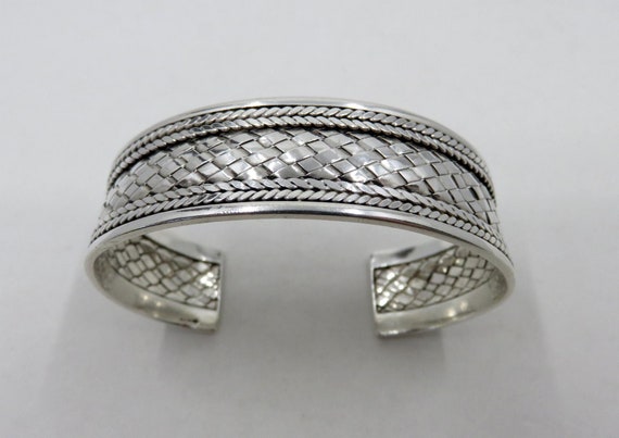 Vintage Sterling Silver Rope Weave Bangle Cuff 31.5 grams