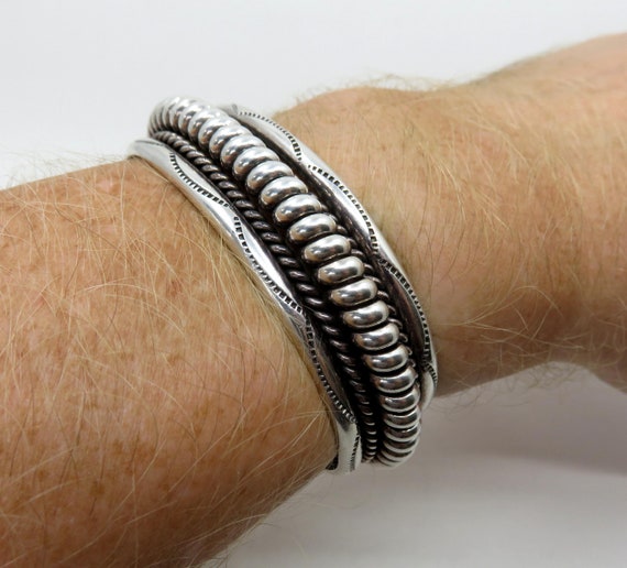 Vintage Sterling Silver Navajo Twist Cuff Bangle by renown TAHE family of artisans 53 grams