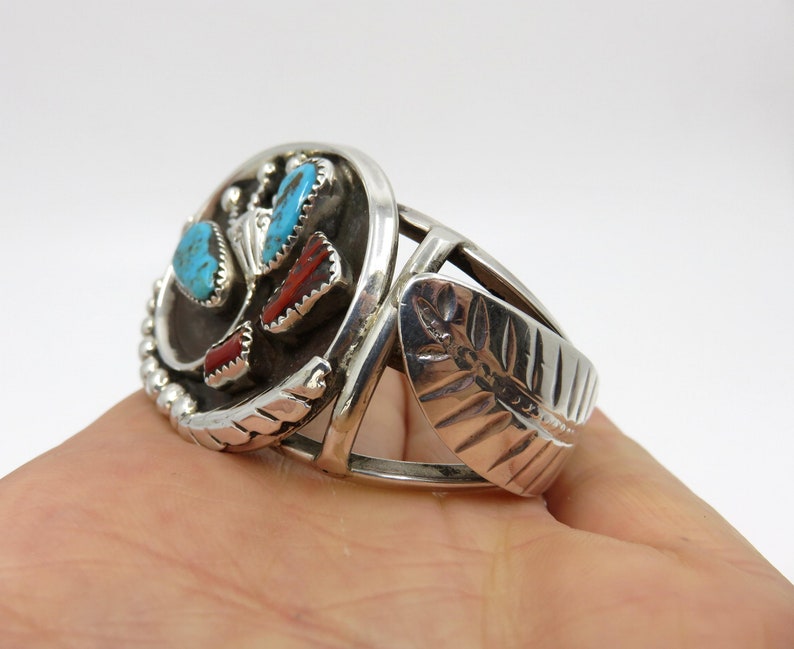 Vintage Navajo Sterling Silver Turquoise Coral Bangle Cuff - Etsy