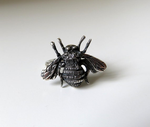 Solid Sterling Silver Bumblebee Ring Silver Bee