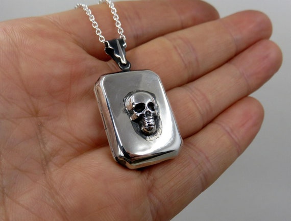 Solid Sterling Victorian Memento Mori Heart Rectangular Locket