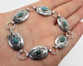 Vintage Sterling Silver Navajo Turquoise Concho Bracelet 18.5 grams 7.25" length