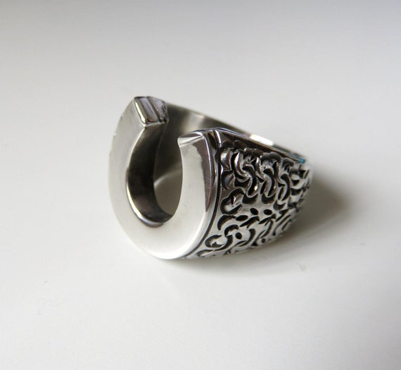 Solid Sterling Silver Horseshoe Biker Signet Ring