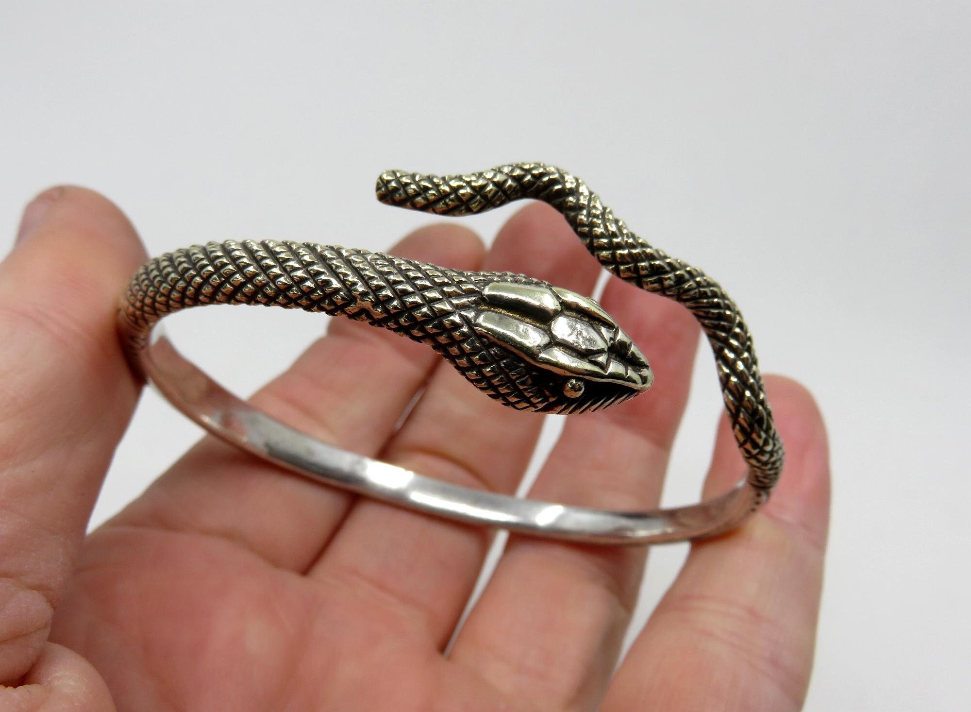 Vintage Mexican 835 Silver Taxco Snake Bangle Cuff Bracelet 40 grams