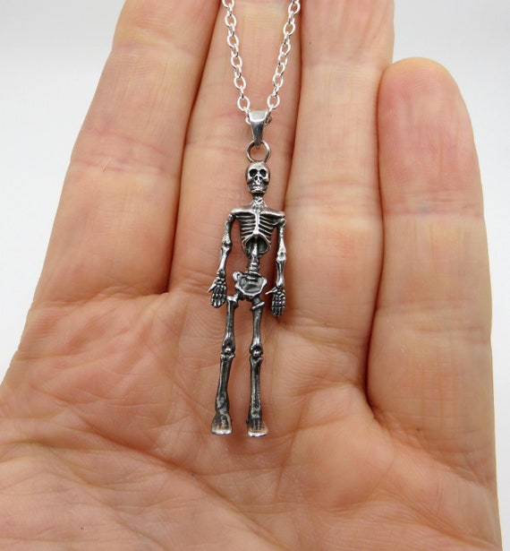 Solid Sterling Heavy Silver Skeleton Skull Pendant Gothic Biker Day Of The Dead by You Got The Silver