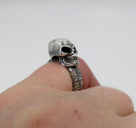 Solid Sterling Silver Skull Textured Ring Memento Mori Mexican Biker Keith Richards